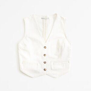 Abercrombie & Fitch The A&F Mara Denim Vest, Cream/White Size XS
